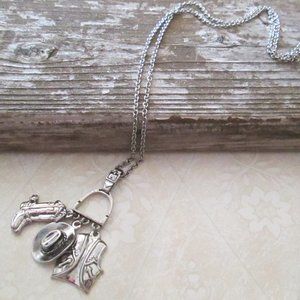 Avon Cowgirl Silvertone Chain and Pendant Necklace